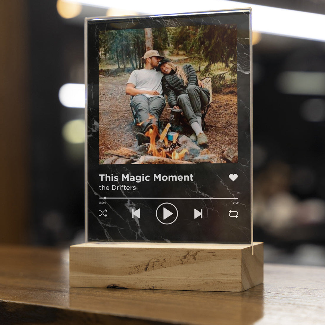 Placa Transparente Personalizada Spotify con Fondo Mármol y Foto